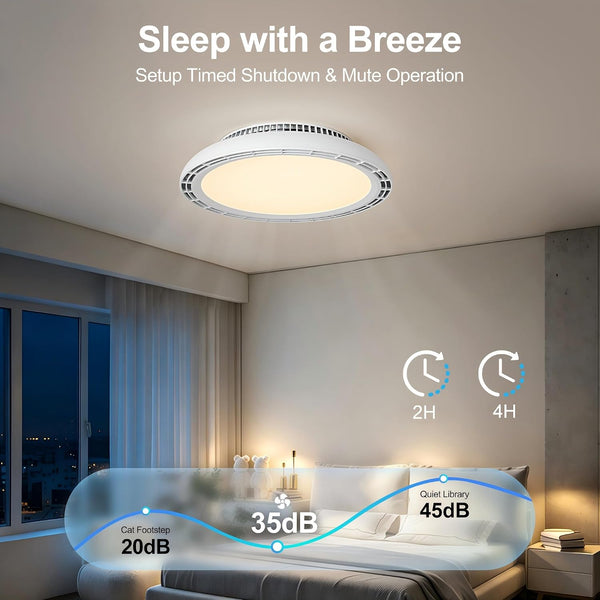 HARPER LIVING Ceiling Fan with Lights, Remote, RGB 3CCT Bladeless Silent Dimmable (3000k-6500k) 3 Fan Speeds