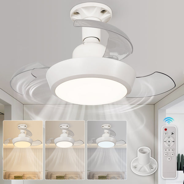 HARPER LIVING Ceiling Fans with Lights, E27 Screw in Fan Lamp with 3 Retractable Blades, 30W 1400LM Dimmable White