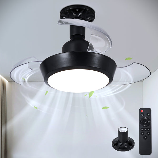 HARPER LIVING Ceiling Fans with Lights, E27 Screw in Fan Lamp with 3 Retractable Blades, 30W 1400LM Dimmable Black