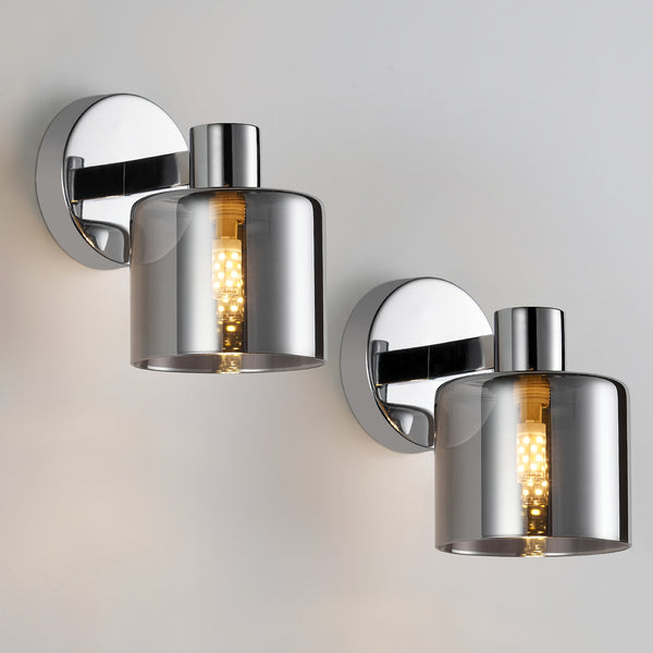 HARPER LIVING Modern Wall Light, Indoor Wall Lamp with Chrome Finish & Smoked Glass Shade, Wall Sconce Lights