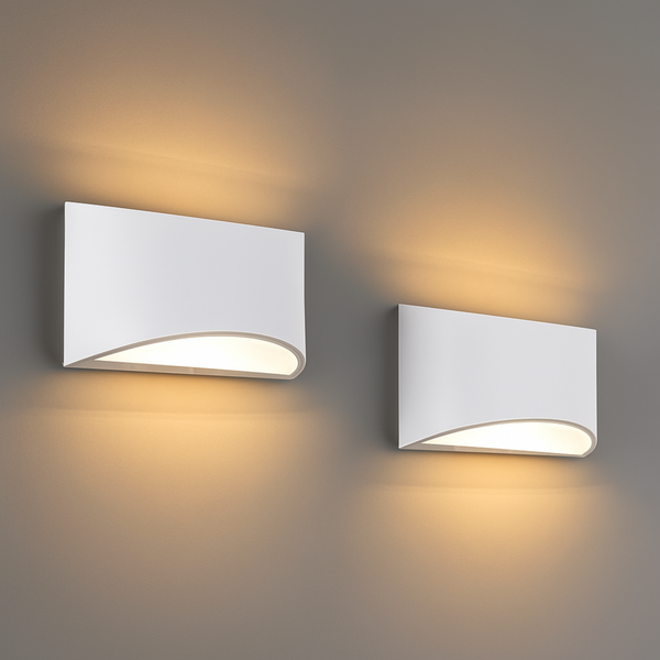 Pair of Medium Size Plaster Wall Light Up/Down Light White Paintable Gypsum Ceramic Style G9 Cap Type