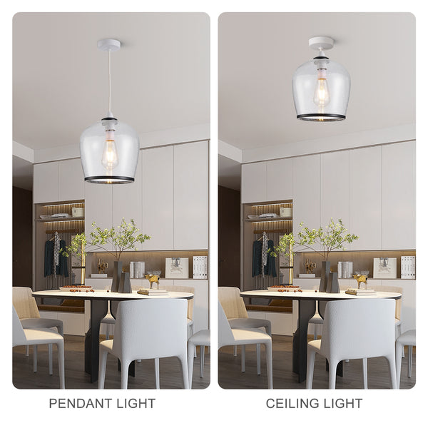 HARPER LIVING Easy Fit Pendant  Light Glass Shade with Bubbles, Matt Black Finish, E27/B22 Lamp Shade with Reducer Ring