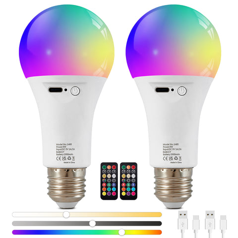 2x HARPER LIVING Rechargeable Light Bulb with Remote, LED E27, Dimmable 9 Colours A60 RGB Lamp Bulbs 2000mAh Battery