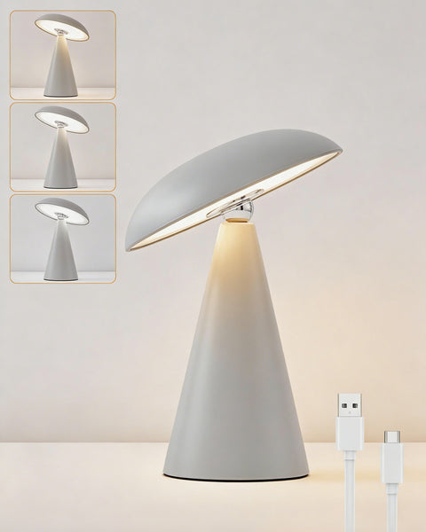 HARPER LIVING Rechargeable Table Lamp, Magnetic Touch Mushroom Bedside Light Dimmable, Portable Desk Lamp, Matt Light Grey