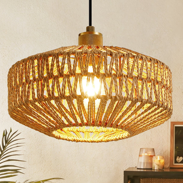 HARPER LIVING Easy Fit Handwoven Rope Ceiling Light Shade with Reducer Ring, E27/B22 Woven Shade for Pendant Lights & Floor Lamps