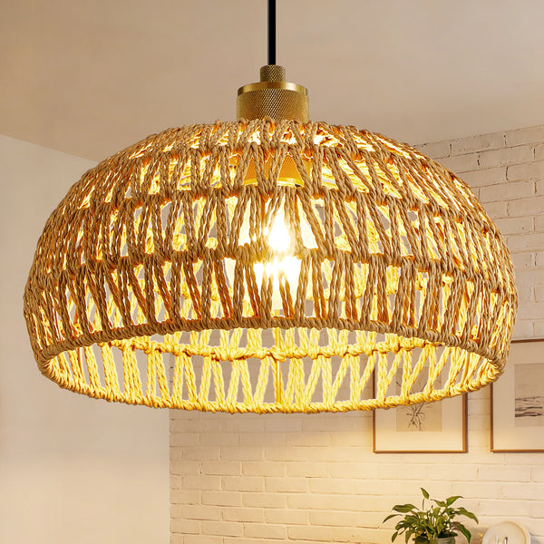 HARPER LIVING Easy Fit Handwoven Rope Ceiling Light Shade with Reducer Ring, E27/B22 Yellow Woven Shade for Pendant Lights & Floor