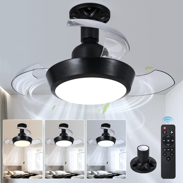 HARPER LIVING Ceiling Fans with Lights, E27 Screw in Fan Lamp with 3 Retractable Blades, 30W 1400LM Dimmable Black