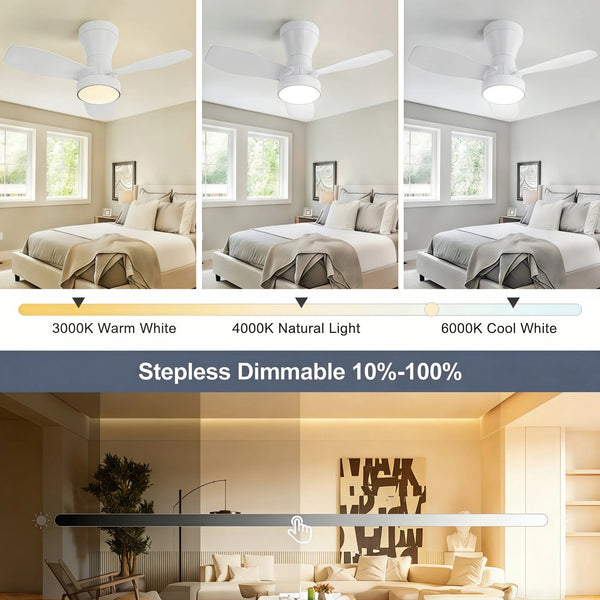 HARPER LIVING Ceiling Fan Light with Remote, 40W 2100LM LED Dimmable Fan Lamp, 3 Colours, 3 Speeds & 2 Timers, White