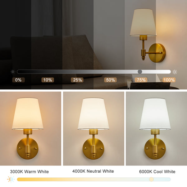 HARPER LIVING Set of 2 Battery Wall Lights, Fabric Lamps with Rechargeable Bulbs, Remote, 3 CCT & 9 RGB Dimmable Brass