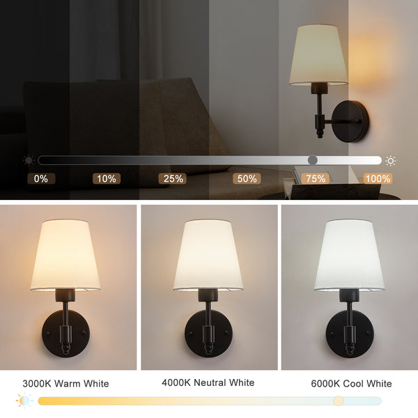 HARPER LIVING Set of 2 Battery Wall Lights, Fabric Lamps with Rechargeable Bulbs, Remote, 3 CCT & 9 RGB Dimmable Black