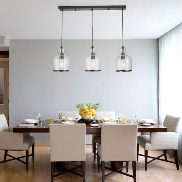 HARPER LIVING 3-Light Pendant Ceiling Light, Modern Matte Black Island Ceiling Light with Bubbles Glass Shades