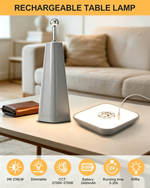 HARPER LIVING Rechargeable Table Lamp, Magnetic Touch Mushroom Bedside Light Dimmable, Portable Desk Lamp, Light Grey
