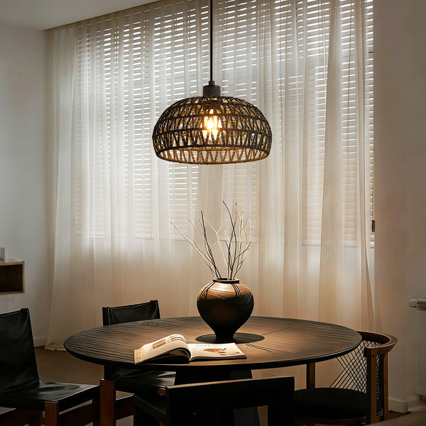 HARPER LIVING Easy Fit Handwoven Rope Ceiling Light Shade with Reducer Ring, E27/B22 Black Woven Shade for Pendant Lights & Floor
