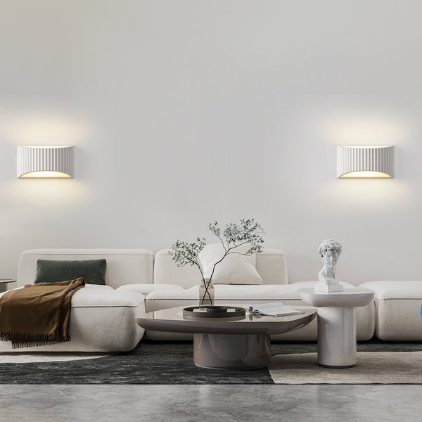 HARPER LIVING Large Modern Wall Light, Wave Pattern Shade, G9 Cap Type Up and Down Wall Lamp, White Ceramic Paintable
