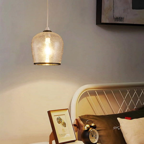 HARPER LIVING Easy Fit Pendant  Light Glass Shade with Bubbles, Matt Black Finish, E27/B22 Lamp Shade with Reducer Ring