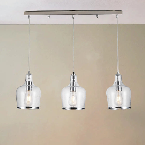 HARPER LIVING 3-Light Pendant Ceiling Light, Modern Polished Chrome Island Ceiling Light with Bubbles Glass Shades