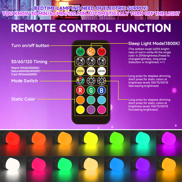 HARPER LIVING USB Rechargeable LED Bulb with Remote, E27 Screw & Magnetic, Dimmable 9 Colours RGB Light Bulbs, 2 Pack