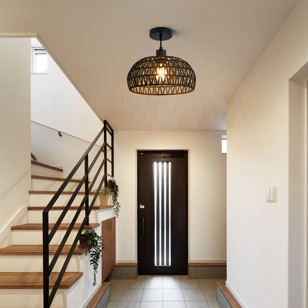 HARPER LIVING Easy Fit Handwoven Rope Ceiling Light Shade with Reducer Ring, E27/B22 Black Woven Shade for Pendant Lights & Floor