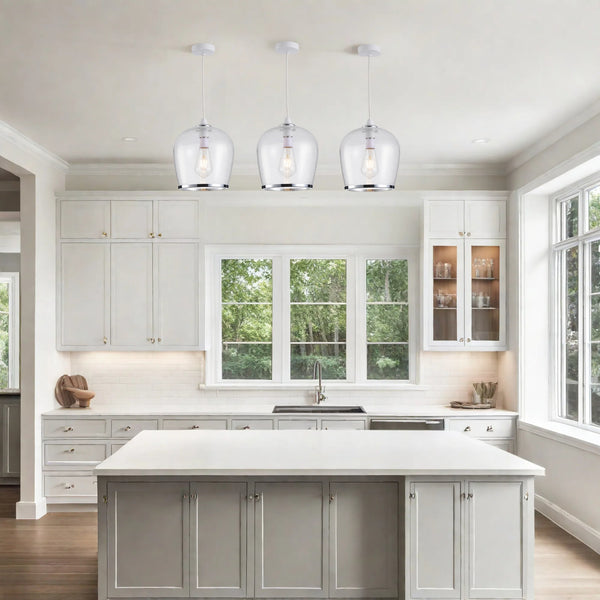 HARPER LIVING Easy Fit Pendant  Light Glass Shade with Bubbles, Polished Chrome Finish, E27/B22 Lamp Shade with Reducer Ring