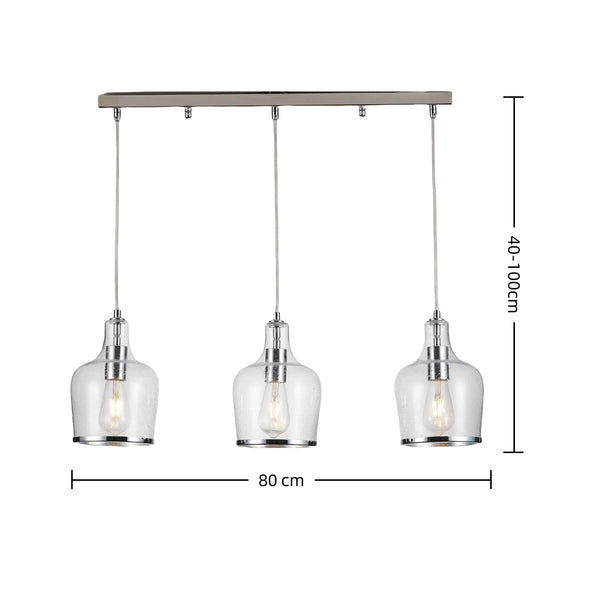 HARPER LIVING 3-Light Pendant Ceiling Light, Modern Polished Chrome Island Ceiling Light with Bubbles Glass Shades