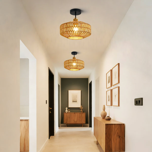 HARPER LIVING Easy Fit Handwoven Rope Ceiling Light Shade with Reducer Ring, E27/B22 Woven Shade for Pendant Lights & Floor Lamps