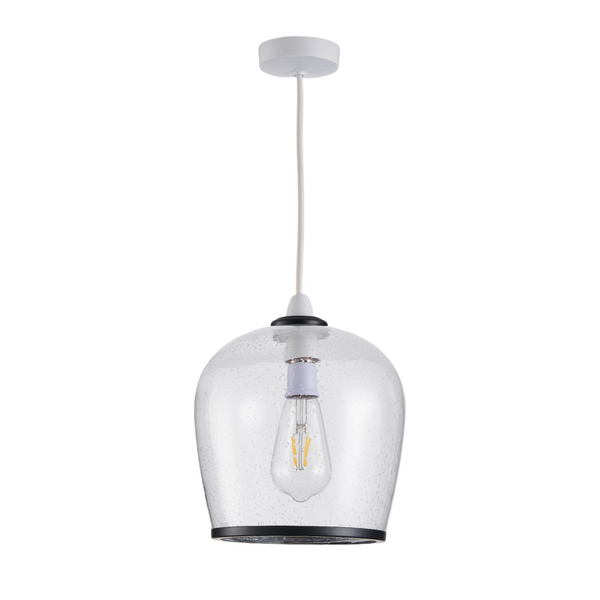 HARPER LIVING Easy Fit Pendant  Light Glass Shade with Bubbles, Matt Black Finish, E27/B22 Lamp Shade with Reducer Ring