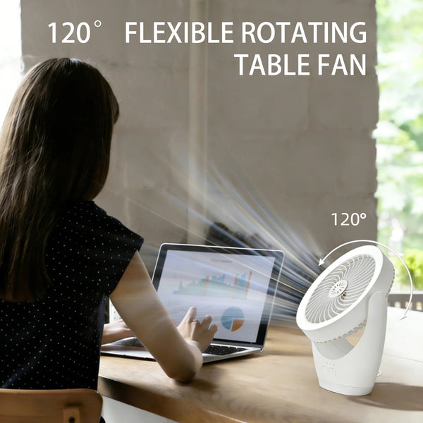 HARPER LIVING Rechargeable Desk Fan, Portable USB Table Fan with LED Light, 3 Speeds Stepless Dimming, Adjustable