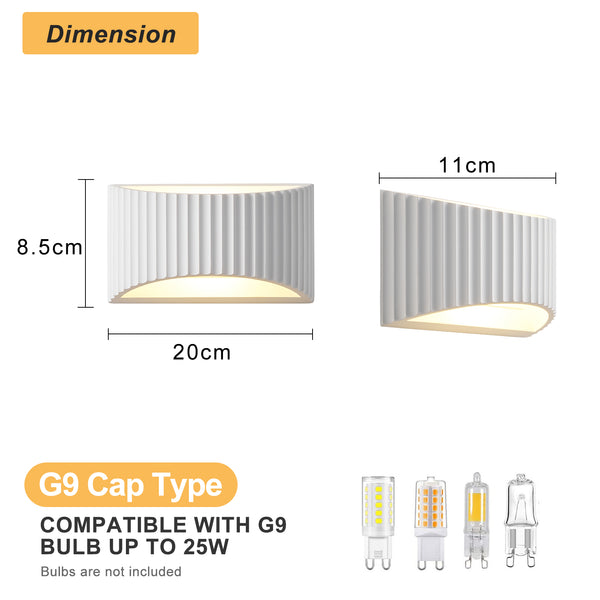 HARPER LIVING Large Modern Wall Light, Wave Pattern Shade, G9 Cap Type Up and Down Wall Lamp, White Ceramic Paintable