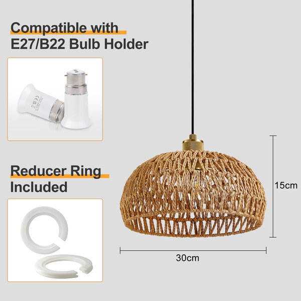 HARPER LIVING Easy Fit Handwoven Rope Ceiling Light Shade with Reducer Ring, E27/B22 Yellow Woven Shade for Pendant Lights & Floor