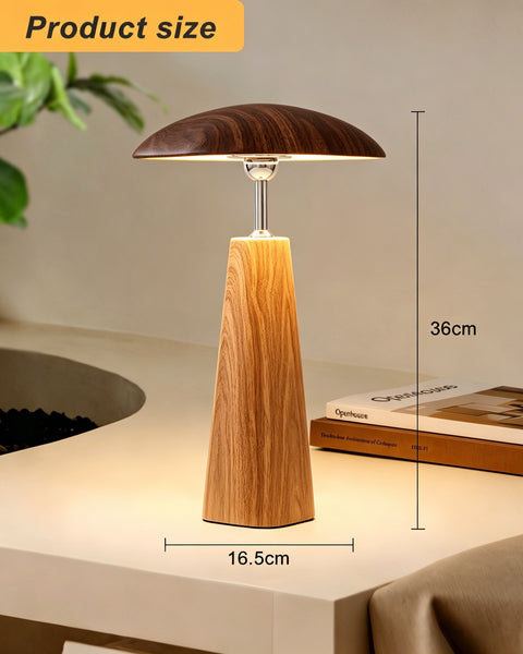 HARPER LIVING Rechargeable Table Lamp, Magnetic Touch Mushroom Bedside Light Dimmable, Portable Desk Lamp, Wood Colour