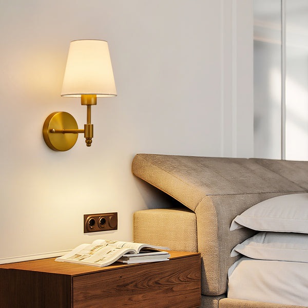 HARPER LIVING Set of 2 Battery Wall Lights, Fabric Lamps with Rechargeable Bulbs, Remote, 3 CCT & 9 RGB Dimmable Brass