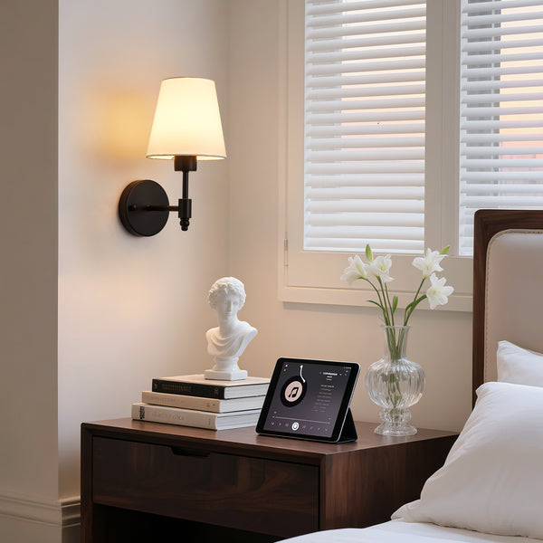 HARPER LIVING Set of 2 Battery Wall Lights, Fabric Lamps with Rechargeable Bulbs, Remote, 3 CCT & 9 RGB Dimmable Black