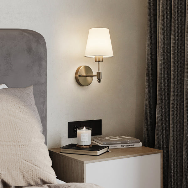 HARPER LIVING Set of 2 Battery Wall Lights, Fabric Lamps with Rechargeable Bulbs, Remote, 3 CCT & 9 RGB, Satin Nickel