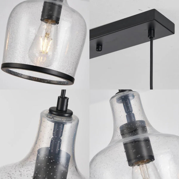 HARPER LIVING 3-Light Pendant Ceiling Light, Modern Matte Black Island Ceiling Light with Bubbles Glass Shades