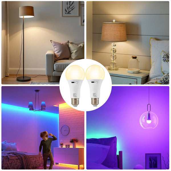 2x HARPER LIVING Rechargeable Light Bulb with Remote, LED E27, Dimmable 9 Colours A60 RGB Lamp Bulbs 2000mAh Battery