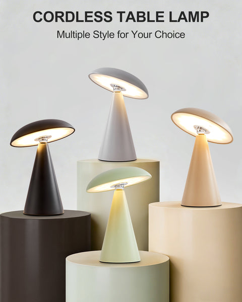 HARPER LIVING Rechargeable Table Lamp, Magnetic Touch Mushroom Bedside Light Dimmable, Portable Desk Lamp, Matt Black