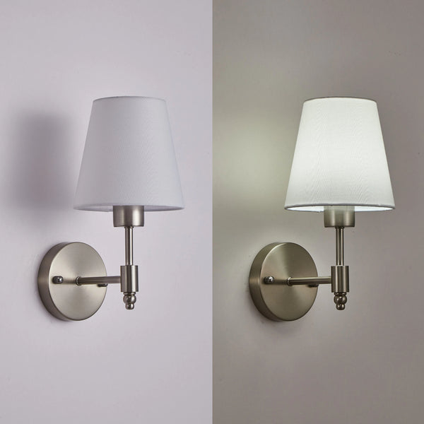 HARPER LIVING Set of 2 Battery Wall Lights, Fabric Lamps with Rechargeable Bulbs, Remote, 3 CCT & 9 RGB, Satin Nickel