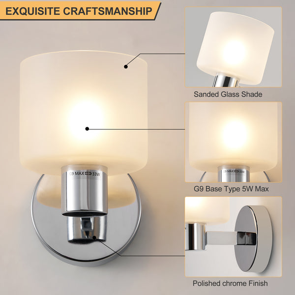 Modern Wall Light, Indoor Wall Lamp with Chrome Finish & Frosted Glass