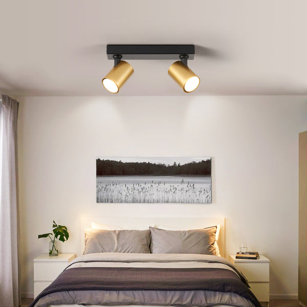 HARPER LIVING 2-Way Ceiling Spotlights, GU10 Track Lighting, Black & Gold Finish, Rotatable Modern Ceiling Lamp