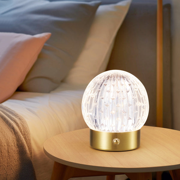 HARPER LIVING Rechargeable Table Lamp, Small Battery Operated Desk Lamp, Globe Shade, Gold Finish