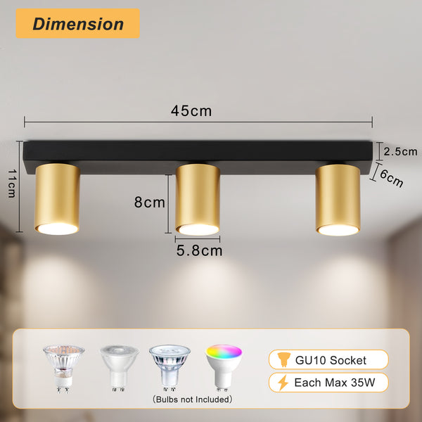HARPER LIVING 3-Way Adjustable Ceiling Spotlights, GU10 Track Lighting Kit with Rotatable Heads, Matt Black & Gold