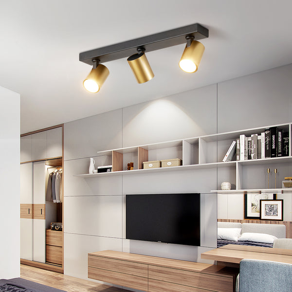 HARPER LIVING 3-Way Adjustable Ceiling Spotlights, GU10 Track Lighting Kit with Rotatable Heads, Matt Black & Gold