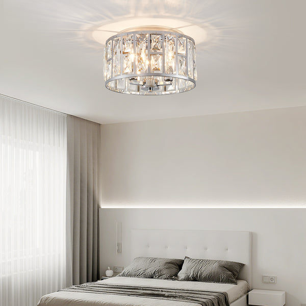 HARPER LIVING 3-Light Flush Ceiling Lights, Crystal Ceiling Lamp Chrome Finish, 30cm Modern Chandelier Lighting