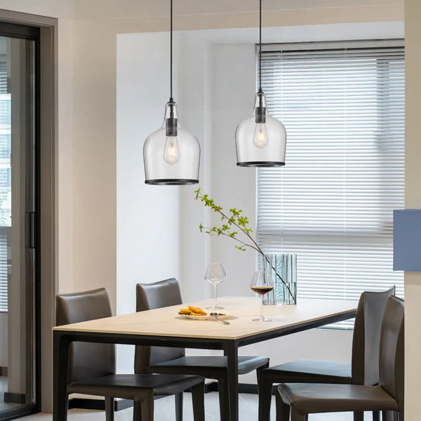 HARPER LIVING Pendant Ceiling Light, Matt Black Glass Pendant Lamp with Bubbles Glass Shade, Adjustable Drop (45-150cm)