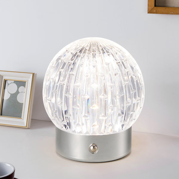 HARPER LIVING Rechargeable Table Lamp, Small Battery Operated Desk Lamp, Globe Shade, Chrome Finish