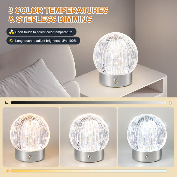 HARPER LIVING Rechargeable Table Lamp, Small Battery Operated Desk Lamp, Globe Shade, Chrome Finish