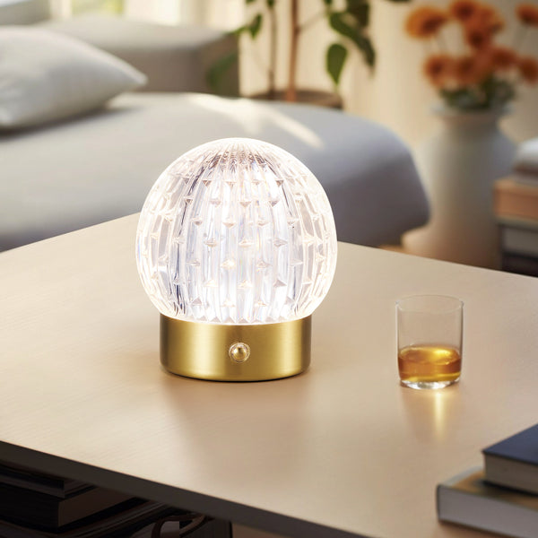 HARPER LIVING Rechargeable Table Lamp, Small Battery Operated Desk Lamp, Globe Shade, Gold Finish
