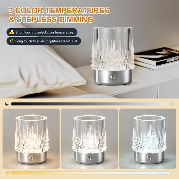 HARPER LIVING Rechargeable Table Lamp, Small Battery Operated Desk Lamp, Cylindrical Shade, Chrome Finish