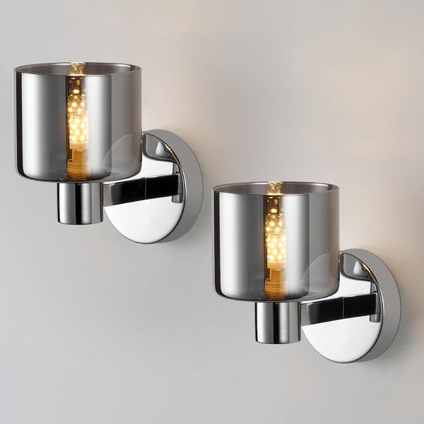 HARPER LIVING Modern Wall Light, Indoor Wall Lamp with Chrome Finish & Smoked Glass Shade, Wall Sconce Lights