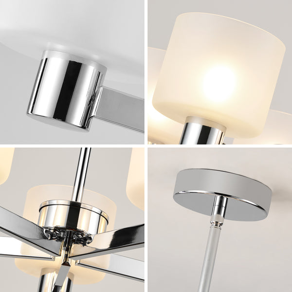 Modern 5 Lights Chandelier Ceiling Light, Chrome Semi Flush Ceiling Lamp with Sanded Glass Shades, 5xG9 Ceiling Lighting